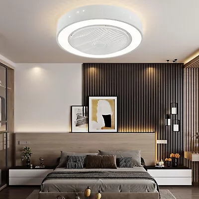 22 Inch Ceiling Fan Light Flush Mounted Dimmable Bladeless Fanlamp +Remote  • $65.55