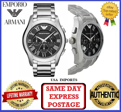 Emporio Armani AR0673 Valente Classic Silver And Black Mens Chrono Wrist Watch • £154.95