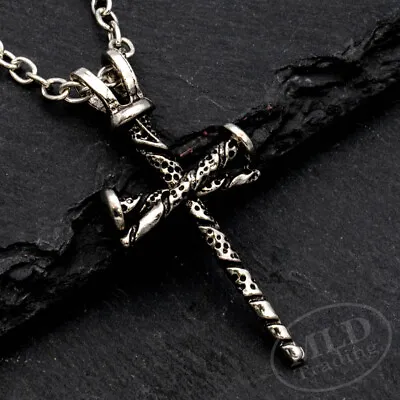 Classic Old-Style Nail Cross Necklace | Pitted Surface | 23  Oval Link Chain • $11.99