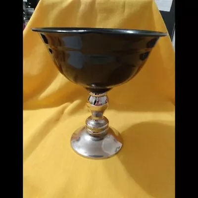 Metal Pedestal Compote Footed Bowl Centerpiece~ 8.5  Black & Silver Made N India • $24.99