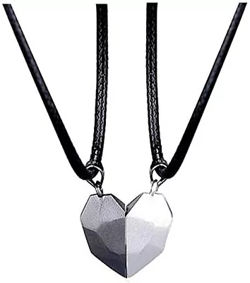 2pc Magnetic Couple Heart Matching Pendant Distance Faceted Charm Lover Necklace • $7.99