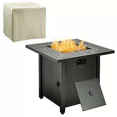 Outsunny Outdoor Propane Gas Fire Pit Table W/ Rain Cover 40000 BTU Black • £159.99