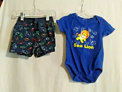 3-6 Month Fisher Price Boy Sea Lion Bodysuit & Jumping Bean Sea Life Shorts • $12