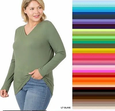 $10.46 • Buy Plus Size Zenana V Neck TShirt Long Sleeve Buttery Soft  STORE CLOSING