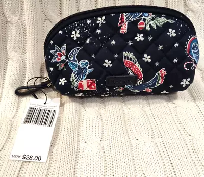 Vera Bradley Iconic Clamshell Cosmetic Bag Holiday Owls NWT Dark Navy Blue Small • $22.07