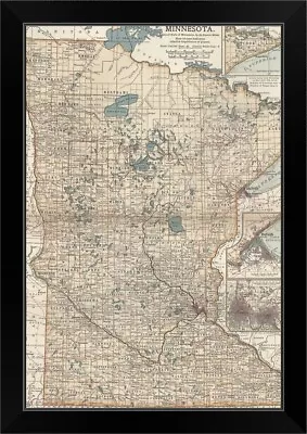 Minnesota - Vintage Map Black Framed Wall Art Print Map Home Decor • $124.99