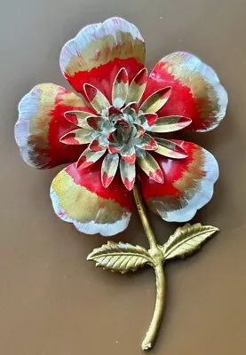 Vintage Metal ENAMEL Flower Pin/Flower BROOCH/Hand Painted PETALS/FASHION/4 T • $25