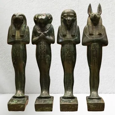 Rare Egyptian Antique 4 Statues To Sons Horus As Shabti Of Real Malachite Stone • $1499