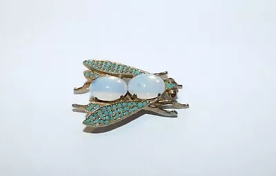 Vintage Signed Les Bernard Opalescent Glass Turquoise Stones Bug Insect Brooch • $24.99