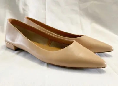 J Crew Size 6 Pointed Toe Classic Ballet Flat Tan Leather Slip On Shoe • $29.99