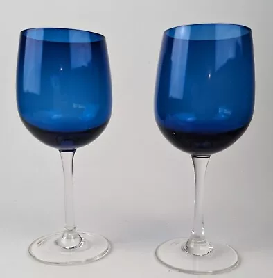 Cobalt Blue Wine Glass 12 Oz. Clear Stem Very Nice! • $19.86