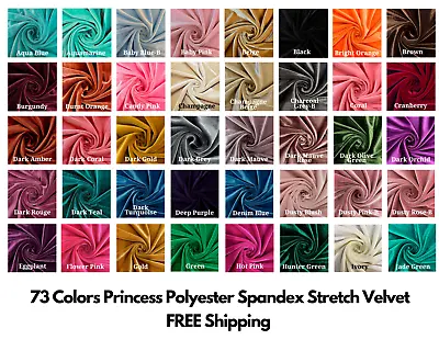 73 Colors Princess Polyester Spandex Stretch Velvet Fabric By The Yard • $9.99