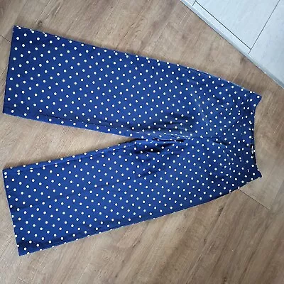 Nasty Gal Wide Leg Navy Blue Polka Dot Trousers Size 10 • £6