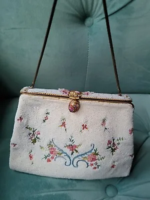 Vintage E. Grillot Paris Hand Made Beaded Petit Point Embroidery Purse  • $95