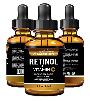 VITAMIN C SERUM 30% + E + RETINOL + HYALURONIC ACID (HA) Organic Anti-Aging • $11.80