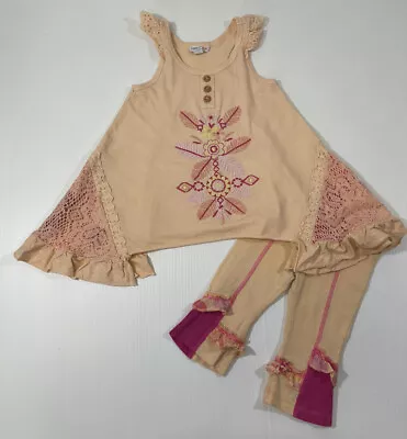 Naartjie Girl’s Peach Cotton Tunic Top Crop Legging Set Size 3 4 • $19.54