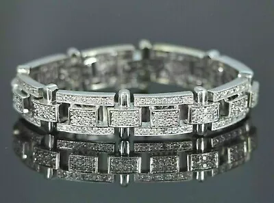 Men's Round Cut Diamond Bracelet 11 Ct Lab-Created 14k White Gold Plated Silver • $331.84