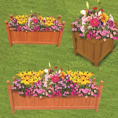 Wooden Garden Planters Outdoor Plants Flowers Pot Square Rectangular Display • £54.99