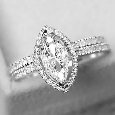 White 3.10Ct Marquise Lab-Created Diamond Engagement Wedding Ring Set 925 Silver • $159.84