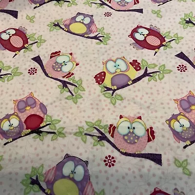 Vintage Fabric Beautiful Bright Quilting Big Eye Owls 11 3/4 X 51 1/2“￼ • $6