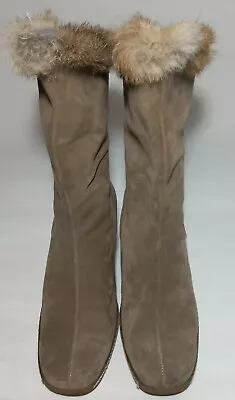 MAXINE Of Canada Brown Suede Wedge Real Fur Trim Boots Womens Size 10M • $46.83