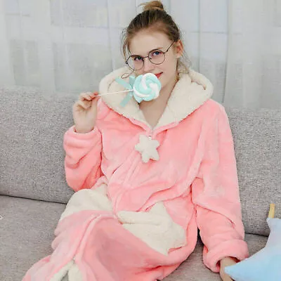 Hot Moon&Star Ladies/women Long Luxury Fleece Hooded Dressing Gown Zip Bath Robe • £38.34