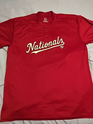 Washington Nationals Majestic COOL BASE MLB Baseball Polo Jersey Red Sz 2XL (L1) • $20