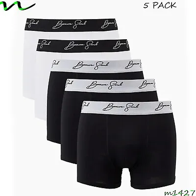 Bravesoul Mens Multipack Of 5 Boxer Shorts Trunks Cotton Stretch Black Underpant • £12.99