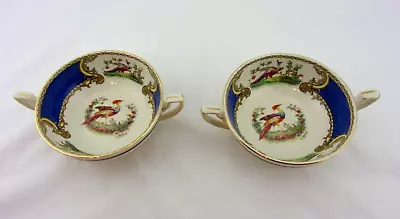 Vintage Set Of 2 Myott Staffordshire Chelsea Bird Blue Cream Soup Bowls 5'' • $49.99