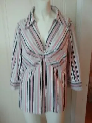 Women's Mixx It Brand Blouse Plus Size 1X Multi Color Shirt Top Striped Stretch  • $5.99