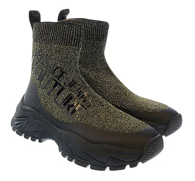 Versace Jeans Couture Black Gold Lurex Knit Pull On Sock Ankle Boots- • $382.50