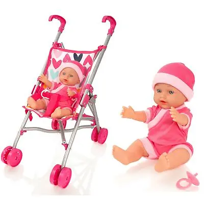 Molly Dolly My First Dolls Pram Buggy Pushchair & Baby Doll Stroller Set Girls • £17.99