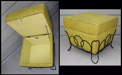 Vintage Mid Century Yellow Orig Stow Away Hassock Barnett Footstool Ottoman MCM • $160