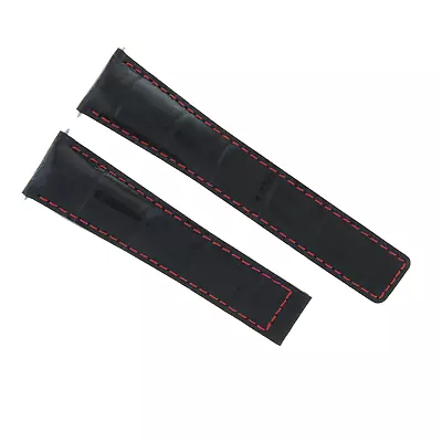 $29.95 • Buy 20mm Leather Watch Band For Vacheron Constantin Watch Clasp Black Red Stitch