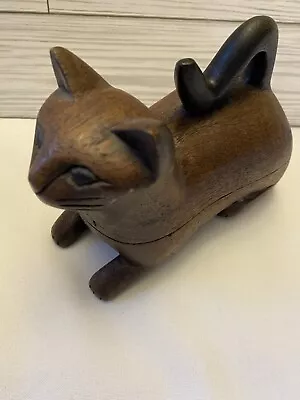 Vintage Carved Wood Cat Kitten Trinket Treasure Key Box • $18.98