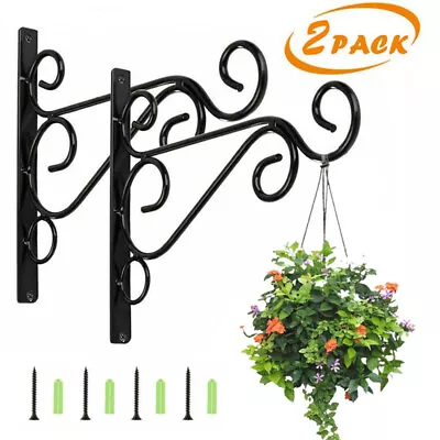 £6.99 • Buy 2X Heavy Duty Metal Hanging Basket Brackets Garden Plant Hanger Hook Wall Decor