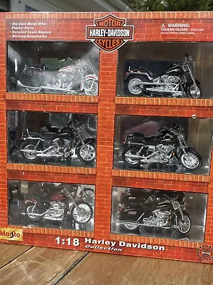 Harley Davidson Scale 1/18 Motor Cycle Collection Of X6 Bikes Maisto New Boxed • £50