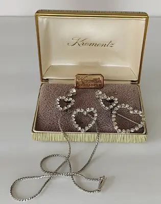 Charming Vintage Krementz Rhinestone Jewelry Set White Gold Overlay Never Worn • $24