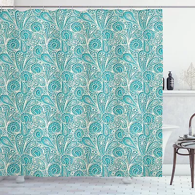 Shower Curtain Teal Classic Lace Pattern Elegant Romantic 70 Inches Long • £30.40