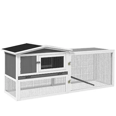 PawHut Rabbit Hutch And Run Outdoor W/ Sliding Tray Hay Rack Ramp 156x58x68cm • £92.99