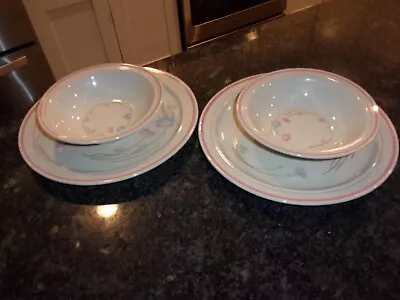 Stone Ware - Pink & Floral Dish Set Of 4-  2 Dishes & 2 Bowls  - Vintage China • $15