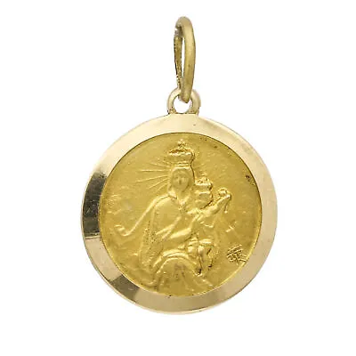 Virgin Mary And Jesus Madonna Medallion Charm Pendant In 18k Yellow Gold • $250