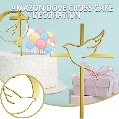 £3.95 • Buy Acrylic Religious Cake Topper Cross Dove Cake Decoration For Christening A