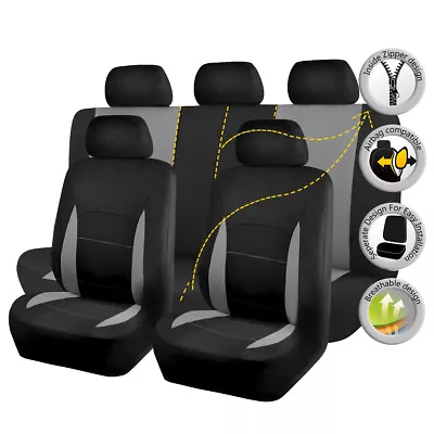 $39.99 • Buy Universal Car Seat Covers Set Grey Black Split 40/60 50/50 Airbag Compatible