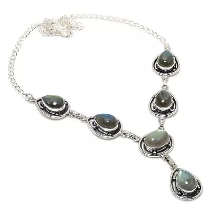 Labradorite Gemstone Handmade 925 Sterling Silver Jewelry Necklaces Size 18  • £9.37