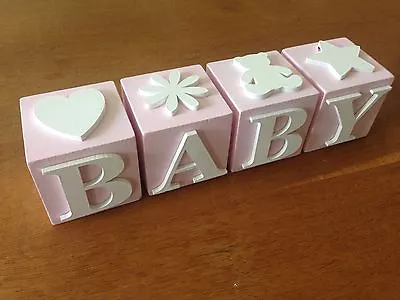 Baby Girl Letter Blocks Pink With White Letters • £29.99