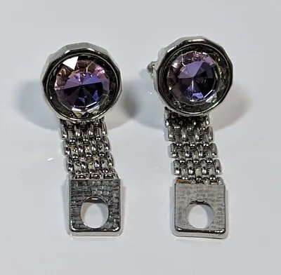 Hickok Vintage Cufflinks Wrap Around Mesh Iridescent Purple Rhinestone Silver  • $24.44