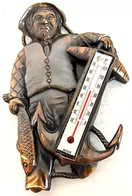 Vintage Thermometer Metal Wall Plack MCM Fisherman Made In Japan • $26