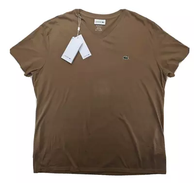 $50 • Buy Lacoste V-neck T-shirt Men's Sz 7 2XL XXL Brown Short Sleeve Pima Cotton Logo