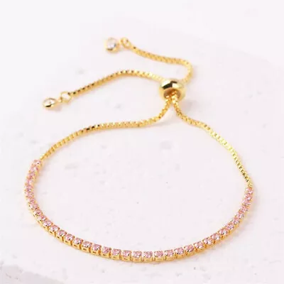 Adjustable Zirconia Tennis Bracelet Bangle For Women Crystal Wedding JewelVF • $4.59